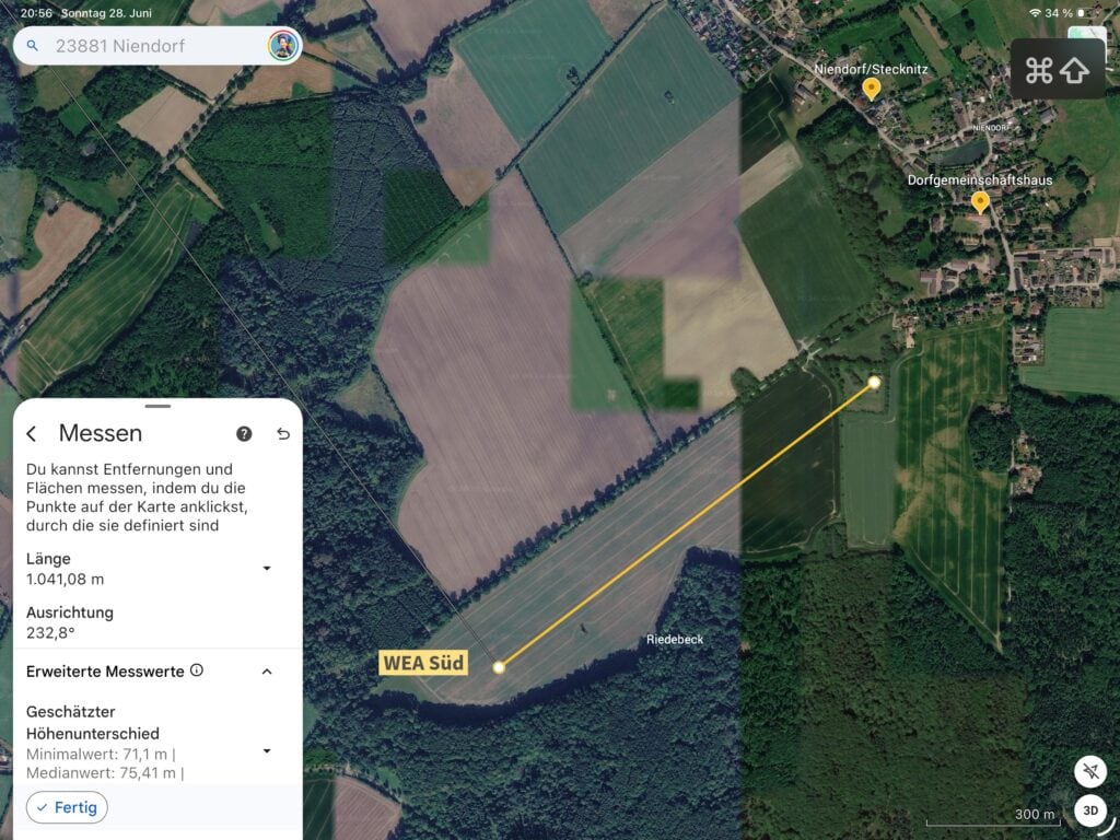Entfernung Niendorf WEA S&uuml;d